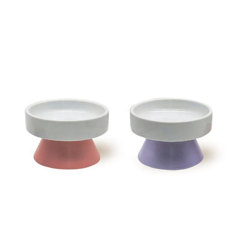 Elevated ceramic pet bowl with sculpted stand front view