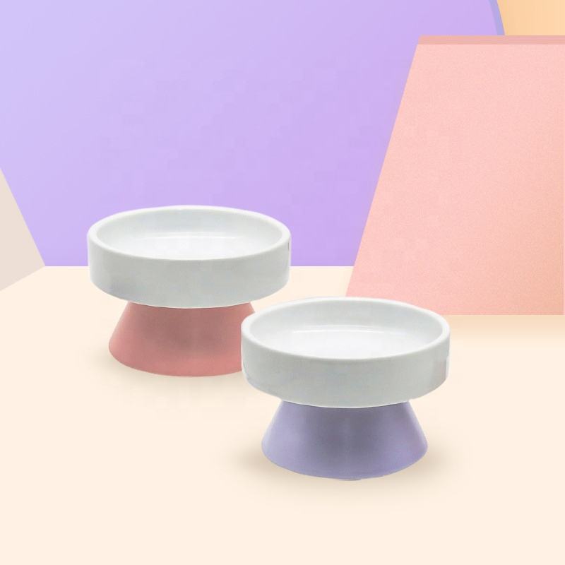 Raised ceramic pet feeder side angle